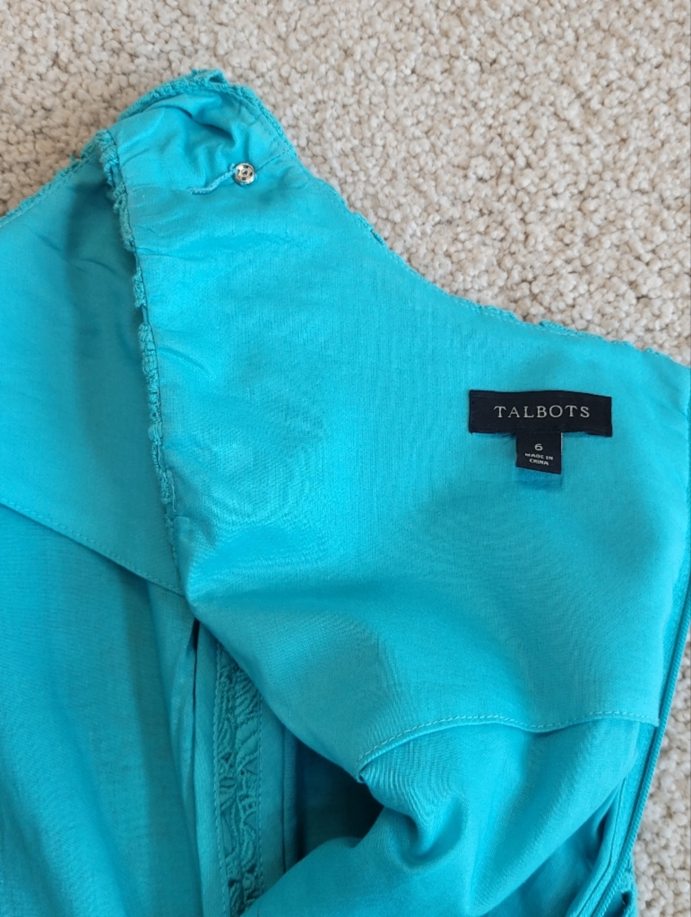 Talbots Turquoise Lace Sheath Dress Sleeveless Knee Length Lined Elegant Size 6 - Picture 10 of 13